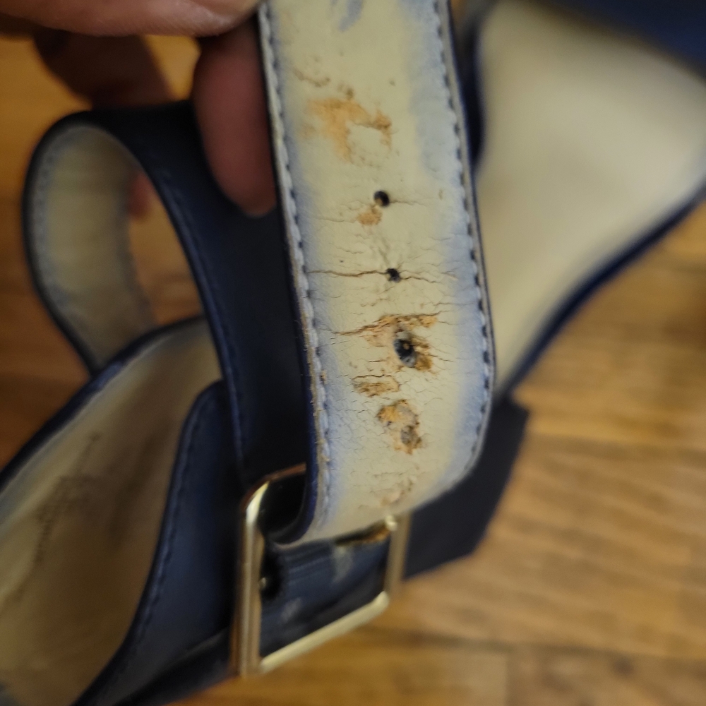 Lands' End Blue Strappy Adjustable Sandals with Gold Buckle Size 7B - Picture 13 of 16